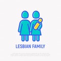 Lesbian family with child thin line icon