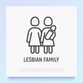 Lesbian family with child thin line icon. Modern vector illsutration