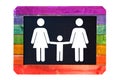 Lesbian family with child white sign on a blackboard, rainbow gay flag colors Royalty Free Stock Photo