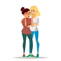 Lesbian Female Couple Vector. Romantic Homosexual Relationship. LGBT. LGBTQ. Isolated Flat Cartoon Character