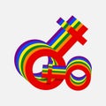 Lesbian female pride symbols on LGBT rainbow flags. Vector illustration