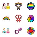 Lesbian icons set, cartoon style