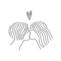 Lesbian Kiss. Elegant drawing of lines two girls kissing on a white background. vector illustration in the concept of feminism and Royalty Free Stock Photo