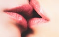 Lesbian kisses. Caucasian couple kissing. Kiss Close up. Royalty Free Stock Photo