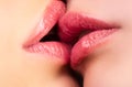 Lesbian kisses. Caucasian couple kissing. Kiss Close up. Royalty Free Stock Photo