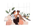 Lesbian love couple relaxing on bed. Biracial women and beauty routine at home girl party. Romantic homosexual