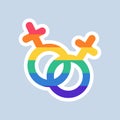 Lesbian Love symbol in LGBT flag colors. Two female gender icons in Rainbow colors linked together. Royalty Free Stock Photo