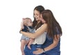 Lesbian love, young lesbian mothers with their baby. Homosexual family