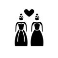 Lesbian marriage black icon, vector sign on isolated background. Lesbian marriage concept symbol, illustration