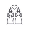 Lesbian marriage line icon concept. Lesbian marriage vector linear illustration, symbol, sign