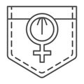 Lesbian sign on pocket thin line icon, LGBT concept, Lesbian symbol on white background, female sign on jeans pocket