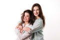 Lesbian young couple huging on white background Royalty Free Stock Photo