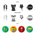 Lesbians, dress, balls, gay parade. Gay set collection icons in black, flat, monochrome style vector symbol stock