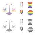 Lesbians, dress, balls, gay parade. Gay set collection icons in cartoon,monochrome style vector symbol stock