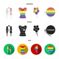 Lesbians, dress, balls, gay parade. Gay set collection icons in cartoon,black,flat style vector symbol stock