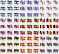 Lesothe, Greece, British Antarctic Territory, Malaysia, Tatarstan, Belgium, Mozambique, Spain, Azerbaijan. Big set of 81 flags. Royalty Free Stock Photo