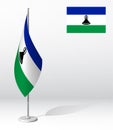 LESOTHO flag on flagpole for registration of solemn event, meeting foreign guests. National independence day of LESOTHO. Realistic