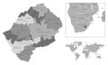 Lesotho - highly detailed black and white map.