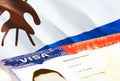 Lesotho immigration document close up. Passport visa on Lesotho flag. Lesotho visitor visa in passport,3D rendering. Lesotho multi