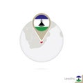 Lesotho map and flag in circle. Map of Lesotho, Lesotho flag pin