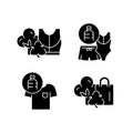 Lessening impact on environment black glyph icons set on white space Royalty Free Stock Photo