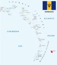 Lesser antilles map barbados with flag Royalty Free Stock Photo