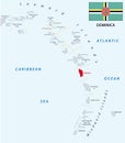 Lesser antilles map dominica with flag Royalty Free Stock Photo