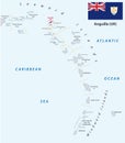 Lesser antilles map with flag anguilla Royalty Free Stock Photo