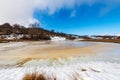 Lessinia Plateau with a Small Frozen Lake for Cows - Veneto Italy