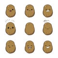 Vector illustration of an potatoes Cute cartoon vegetable vector character set isolated on white. Emotions. Stickers. kawaii