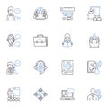 Lesson-giving line icons collection. Instructing, Teaching, Educating, Coaching, Guiding, Tutoring, Mentoring vector and