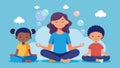 A lesson on mindful breathing with children blowing bubbles and focusing on their breath as they watch the bubbles float Royalty Free Stock Photo