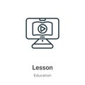 Lesson outline vector icon. Thin line black lesson icon, flat vector simple element illustration from editable online learning Royalty Free Stock Photo