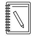 Lesson pencil notebook icon, outline style