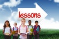 Lessons against blue sky over green field Royalty Free Stock Photo