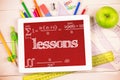 Lessons against students desk with tablet pc