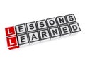 Lessons learned word block on white Royalty Free Stock Photo