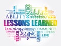 Lessons Learned word cloud collage, education concept background Royalty Free Stock Photo