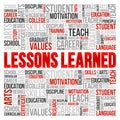 Lessons Learned word cloud, education concept background Royalty Free Stock Photo