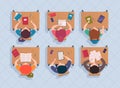 Lessons top view. Students study sitting listening teacher reading books in university exact vector flat colored Royalty Free Stock Photo