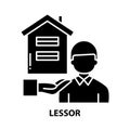 lessor icon, black vector sign with editable strokes, concept illustration