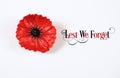 Lest We Forget, Red Flanders Poppy Lapel Pin Badge on white Royalty Free Stock Photo