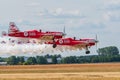 Leszno, Poland - June, 17, 2022: Antidotum Airshow Leszno, Zelazny Aerobatic Team, Zlin 50LS. Pilots fly low over the airport,