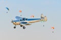 Leszno, Poland - June, 19, 2021: Vintage plane The Ercoupe performed at the Antidotum Airshow Leszno