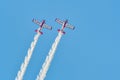 Leszno, Poland - June, 19, 2021: The Zelazny Aerobatic Team Zlin 50LS performed at the Antidotum Airshow Leszno. Zlin 50LS is