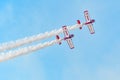 Leszno, Poland - June, 19, 2021: The Zelazny Aerobatic Team Zlin 50LS performed at the Antidotum Airshow Leszno. Zlin 50LS is