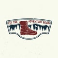 Let the adventure begin slogan. Summer camp. Vector. Concept for shirt or print, stamp or tee. Vintage typography design Royalty Free Stock Photo