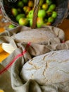 Let the bread dough sit in a baking basket. Royalty Free Stock Photo