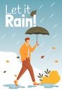 Let it rain poster flat color vector template