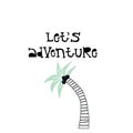 Let's adventure - Summer kids poster with palm and lettering cut out of paper. Vector illustration